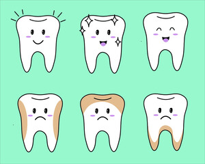 Vector illustration. A selection of images. Funny teeth. Teeth icons.