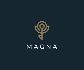 Linear leaf logo design vector template