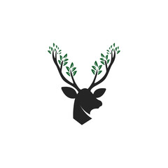 Fototapeta na wymiar Deer leaf antlers logo design.