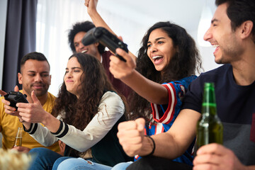 Girl wining during competition on the console