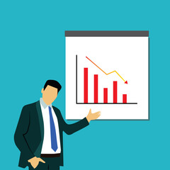 vector of a businessman who is presenting and showing up charts