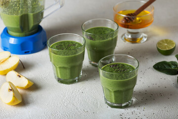 Healthy snack of spinach smoothie. Sports Nutrition, Slimming, close up