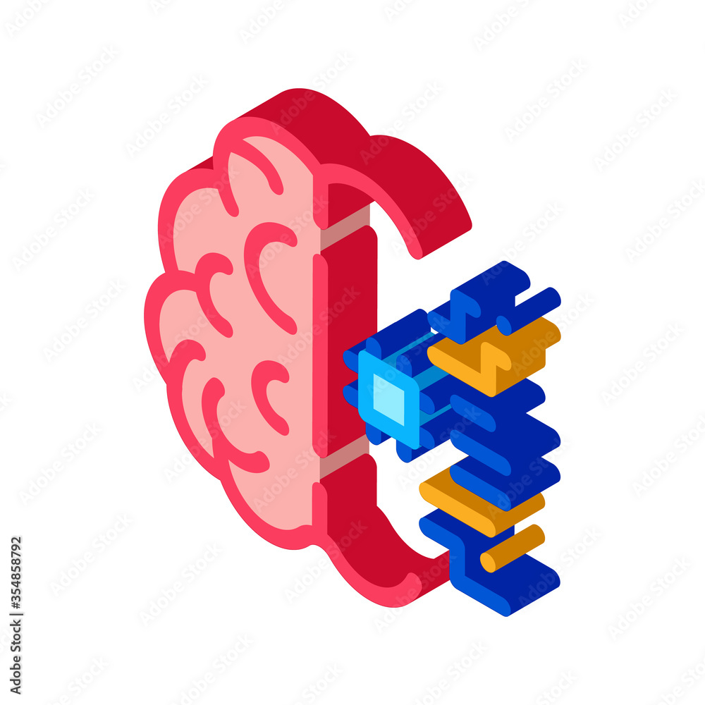 Sticker Ai Brain Chip Icon Vector. Isometric Ai Brain Chip sign. color isolated symbol illustration