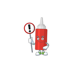 Caricature picture of sauce bottle holding a sign