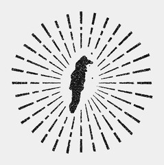 Vintage map of San Andres. Grunge sunburst around the island. Black San Andres shape with sun rays on white background. Vector illustration.