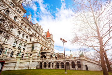 Staircase side view of New York State Capitol building, Albany, NY, USA