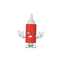 Cartoon drawing concept of sauce bottle showing cute wink eye