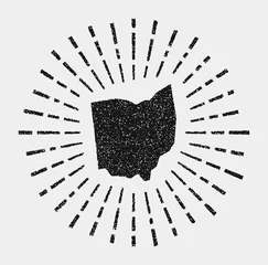 Fotobehang Vintage map of Ohio. Grunge sunburst around the us state. Black Ohio shape with sun rays on white background. Vector illustration. © Eugene Ga