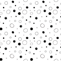 ink doodle geometric seamless pattern with black and white sketch rounds, for print, textile, background