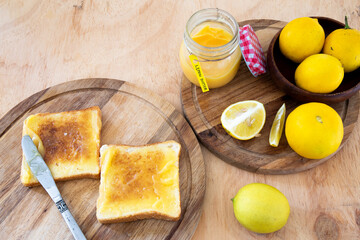 Lemon butter on two pieces of toast