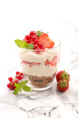 tiramisu with cream, biscuit and berry fruit