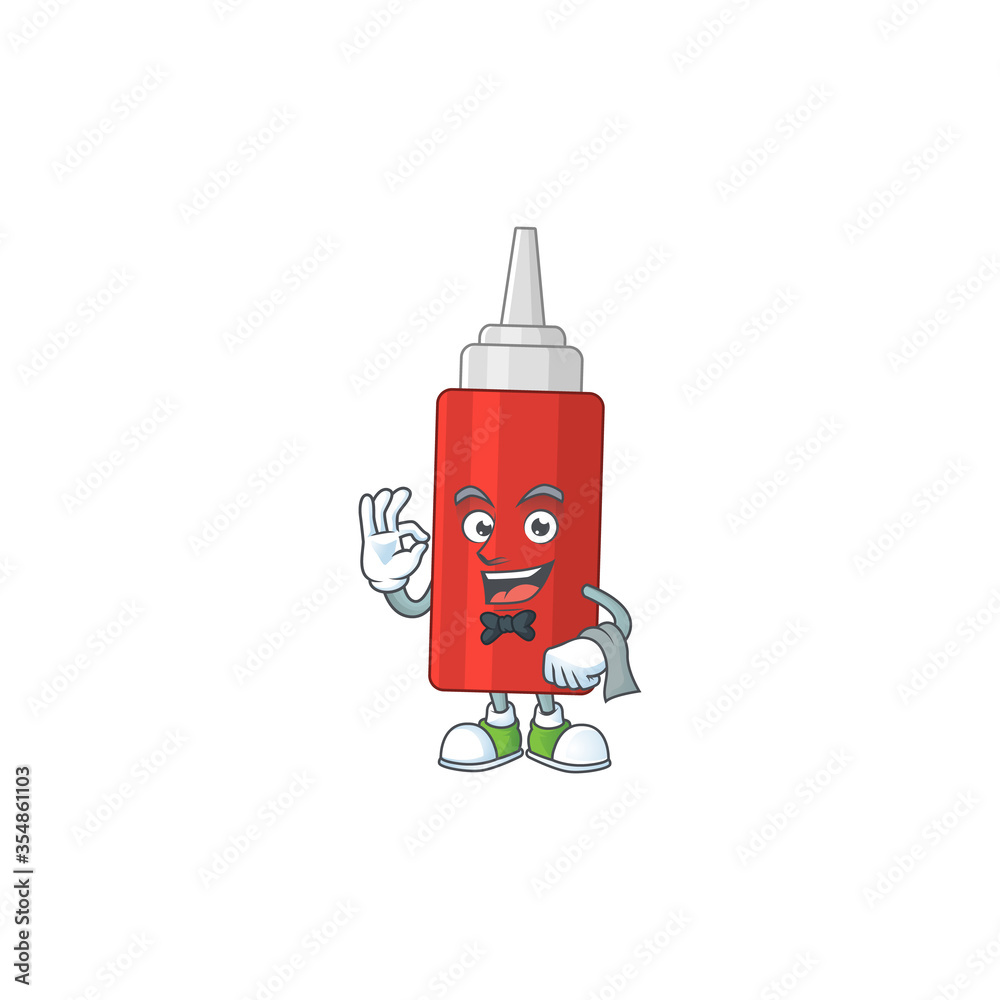 Wall mural A cartoon image of sauce bottle as a waiter character ready to serve