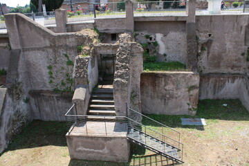 old stone stairs in roman forums in rome city center roman forums are world wide famous tourist destination in italy