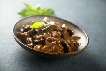 Traditional homemade goulash or beef Stroganoff