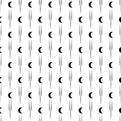 Seamless pattern with black half moon, crescents on white background. Ethnic abstract background.