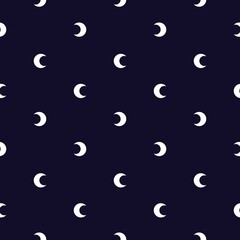 Seamless pattern with white half moon, crescents on dark blue background.