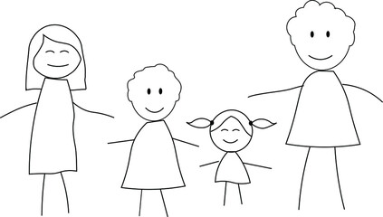 childish pencil drawing of a happy family