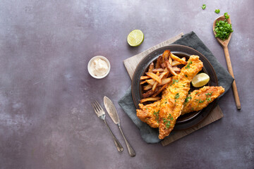 Traditional rustic fish and chips background