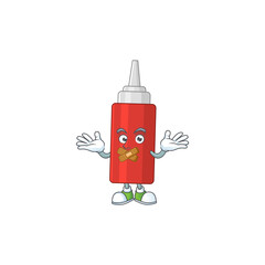 Sauce bottle Cartoon drawing design making a quiet finger gesture