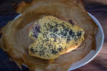  roasted chicken breast with black sesame seeds