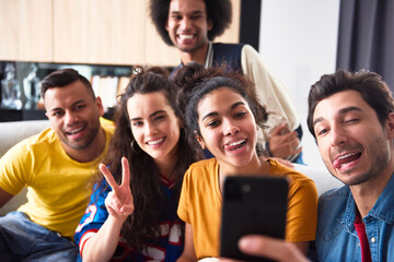 Obraz premium Group of friends making selfie with funny faces