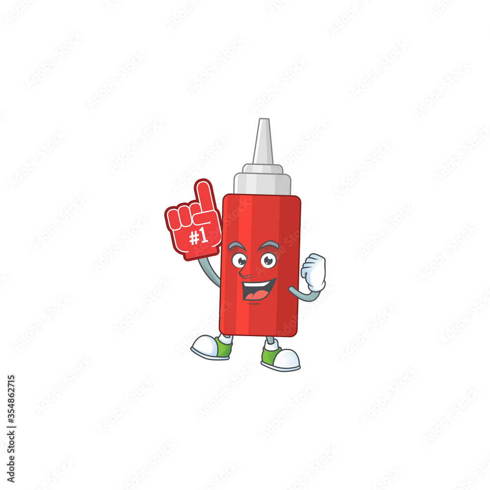 Canvas Prints Sauce bottle Cartoon character design style with a red foam finger