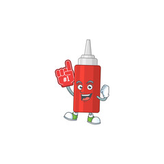 Sauce bottle Cartoon character design style with a red foam finger