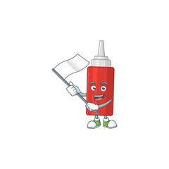 Obraz premium Cute caricature character of sauce bottle with a white flag