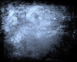 Blue grunge scratched background, distressed texture with black frame