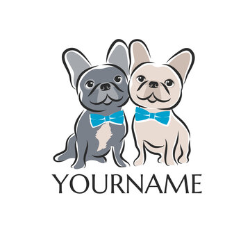 two french bulldogs as dog breeding symbol for logo. vector