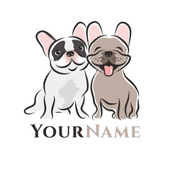 smiling french bulldogs as logo of dog breeding company - 354862961