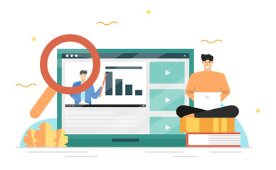 Online learning concept,Finding knowledge through digital media,Learning via video online,Banner background of landing page website
