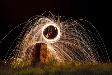 Steel wood burning in the dark