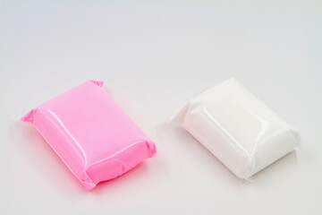 Set of Color Modeling Clay or Light Plasticine for modeling on the white background