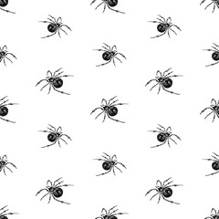 Seamless background of drawn poisonous spiders