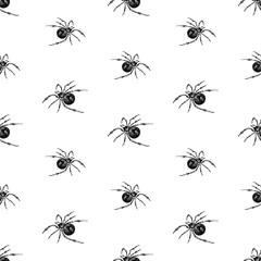 Seamless background of drawn poisonous spiders