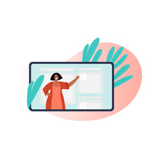 Online education and e-learning concept flat illustration. Landing page design element. Teacher is teaching the course.