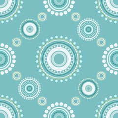 Seamless abstract pattern of circles and dots of green and turquoise colors. Kaleidoscope background.