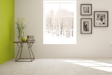 White empty room. Scandinavian interior design. 3D illustration