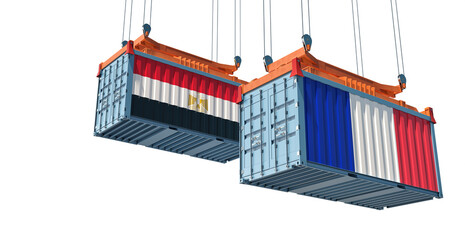 Shipping containers with Egypt and France flag. 3D Rendering 