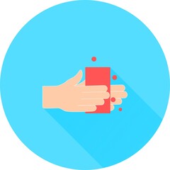 Washing hands with soap vector sign in circle icon with long shadows. Vector illustration of washing hands. 