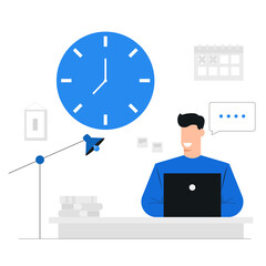 The man is working to meet the deadline,Time management,work from home,Deadline,Character illustration banner background blue