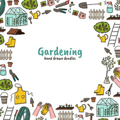 Gardening doodles hand drawn frame for sale banner or gift card