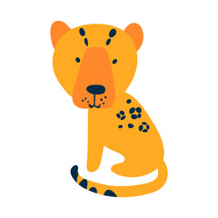 vector wild african mammal animal cute leopard baby. Big cat child with spots. Modern simple illustration for paper clothes on white.