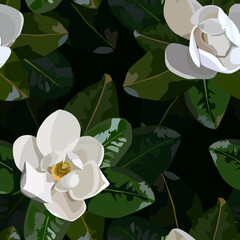 seamless pattern with magnolia leaves and flowers © Оля Коваль