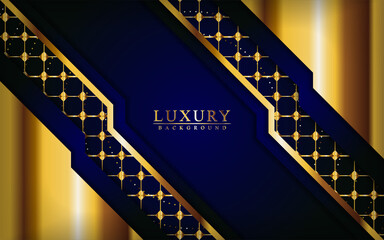 Modern luxury dark blue and gold background with overlap layers design.
