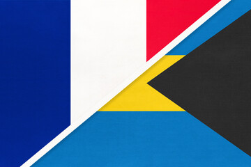 France and The Bahamas, symbol of national flags from textile. Championship between two countries.