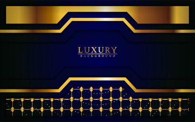 Modern luxury dark blue and gold background with overlap layers design.