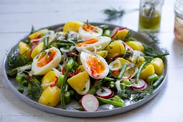Gordijnen Summer salad with potatoes, green beans, asparagus, peas and radishes © Magdalena Bujak
