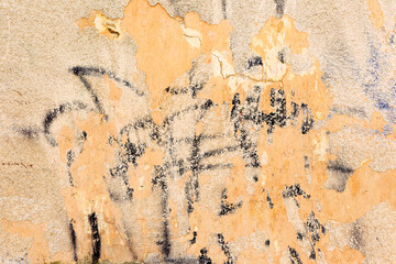 Abstract yellow concrete, weathered with cracks and scratches. Landscape style. Grungy Concrete Surface. Great background or texture.